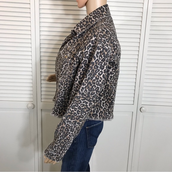 Free People Cropped Leopard Denim Jacket XS - Picture 10 of 12